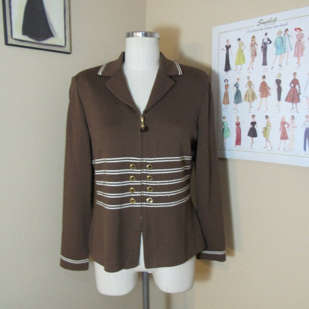 St. John Collection Vintage Brown Santana Knit Zip Up Sweater/Jacket Size 6